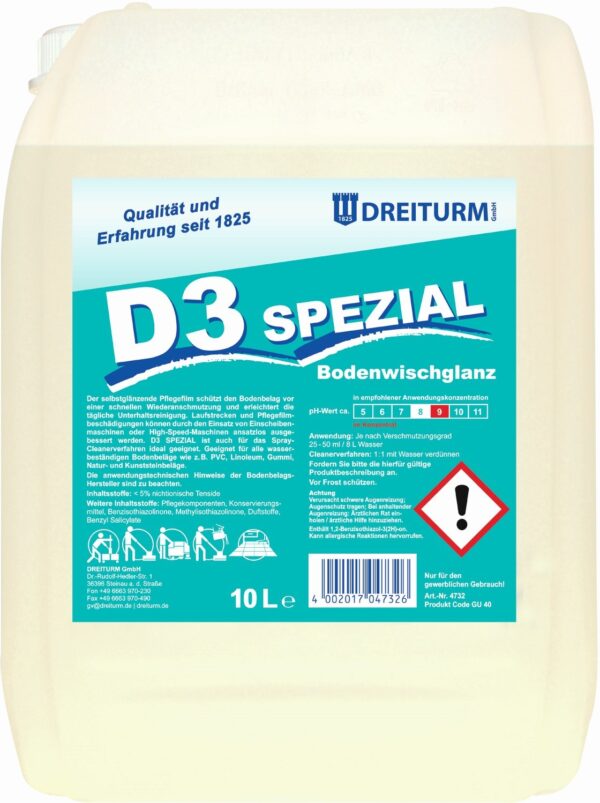 Detergent de intretinere pe baza de ceara si polimeriV 10L - PH concentrat 9 in concentratie 8 - D3 Spezial - Dreiturm