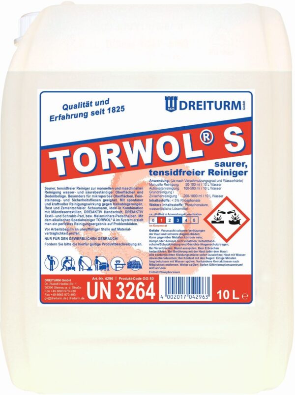 Detergent acid fara continut de tenside 1-10 L - PH concentrat 1 in concentratie 3 - Torwol S - Dreiturm