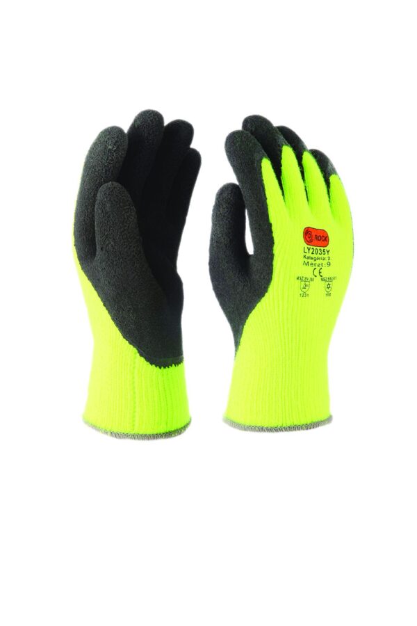 Manusi de protectie pentru iarna din acril cu interior gros pufos negru si verde neon - LY2035-Y - Rock Safety